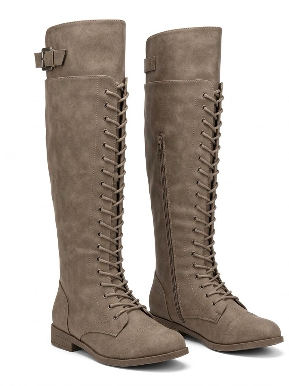Taupe Lace-Up Knee-High Women's Boots